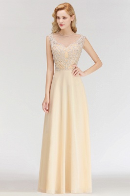 Champagne Sleeveless A-Line Crystal Jewel Bridesmaid Dresses Floor Length Party Dress_4