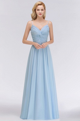 Spaghetti Straps Ruggle Chiffon Bridesmaid Dress Sky Blue A-line Wedding Party Dress_3