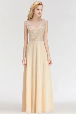 Champagne Sleeveless A-Line Crystal Jewel Bridesmaid Dresses Floor Length Party Dress_3