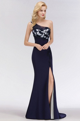 Simple Side Split One-Shoulder Prom Dresses | A-Line Sleeveless Mermaid Floral Appliques Evening Dresses_4