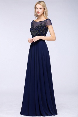 Elegant A-Line Short Sleeve Appliques Beads Bridesmaid Dresses Floor-Length Evening Dress_4