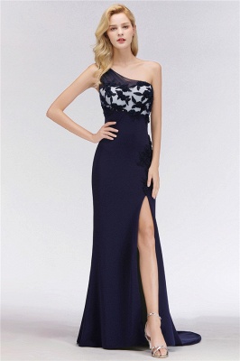 Simple Side Split One-Shoulder Prom Dresses | A-Line Sleeveless Mermaid Floral Appliques Evening Dresses_1