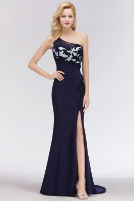 Simple Side Split One-Shoulder Prom Dresses | A-Line Sleeveless Mermaid Floral Appliques Evening Dresses_3