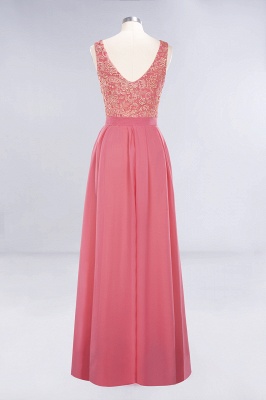 Jewel Ruffles Floral Lace Simple Prom Dresses | A-Line Sleeveless Coral Evening Dresses_2