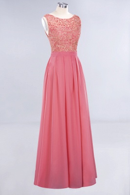 Jewel Ruffles Floral Lace Simple Prom Dresses | A-Line Sleeveless Coral Evening Dresses_5