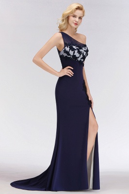 Simple Side Split One-Shoulder Prom Dresses | A-Line Sleeveless Mermaid Floral Appliques Evening Dresses_6