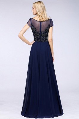 Elegant A-Line Short Sleeve Appliques Beads Bridesmaid Dresses Floor-Length Evening Dress_2