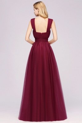 Elegant aline Sleeveless Tulle Evening Maxi Gown Burgundy Straps Bridesmaid Dress_2