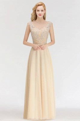 Champagne Sleeveless A-Line Crystal Jewel Bridesmaid Dresses Floor Length Party Dress_1