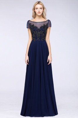 Elegant A-Line Short Sleeve Appliques Beads Bridesmaid Dresses Floor-Length Evening Dress_1