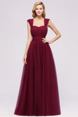 Elegant aline Sleeveless Tulle Evening Maxi Gown Burgundy Straps Bridesmaid Dress_1