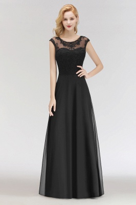 Elegant Jewel Sleeveless floor-Length A-line Lace Black Bridesmaid Dress