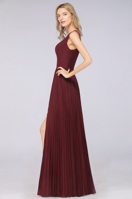 A-Line Chiffon V-Neck Sleeveless Bridesmaid Dress Floor-Length Ruffles Side Split Evening Gown_6