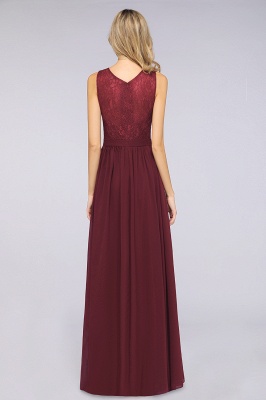 Ruffle A-Line Floor-Length Bridesmaid Dress Chiffon Lace V-Neck Evening Dress_2