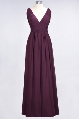 Ruffle Chiffon Sleeveless Evening Maxi Gown V-Neck Bridesmaid Dress_1