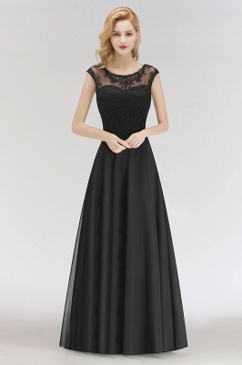 Elegant Jewel Sleeveless floor-Length A-line Lace Black Bridesmaid Dress_3