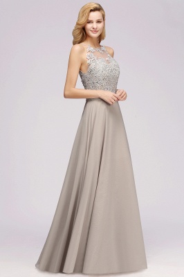 Stylish Floral Appliques Sleeveless Evening Party Gown Aline Silver Chiffon Long Bridesmaid Dress_4
