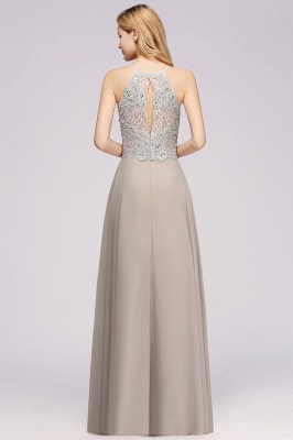 Stylish Floral Appliques Sleeveless Evening Party Gown Aline Silver Chiffon Long Bridesmaid Dress_2