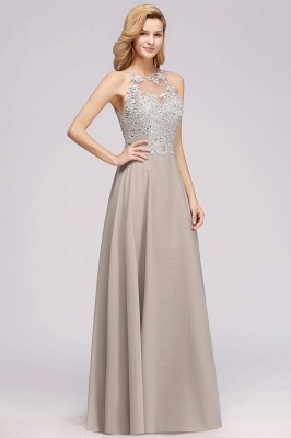 Stylish Floral Appliques Sleeveless Evening Party Gown Aline Silver Chiffon Long Bridesmaid Dress_5