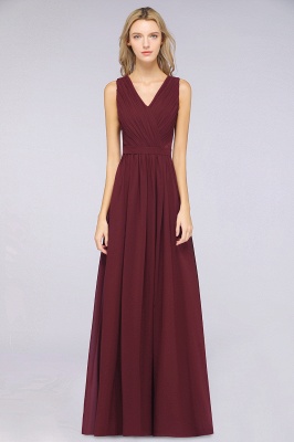 Ruffle A-Line Floor-Length Bridesmaid Dress Chiffon Lace V-Neck Evening Dress_1