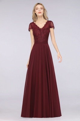 Stylish A-Line V-Neck Cap-Sleeves Floor-Length Bridesmaid Dress_3