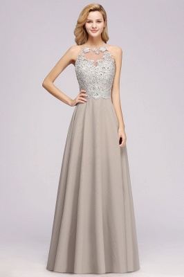 Stylish Floral Appliques Sleeveless Evening Party Gown Aline Silver Chiffon Long Bridesmaid Dress_3