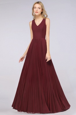 A-Line Chiffon V-Neck Sleeveless Bridesmaid Dress Floor-Length Ruffles Side Split Evening Gown_5