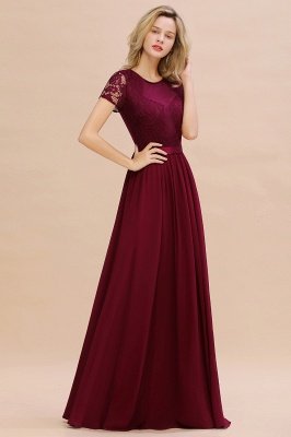 Elegant Chiffon Lace Jewel Short Sleeves Floor-Length A-Line Bridesmaid Dress_4