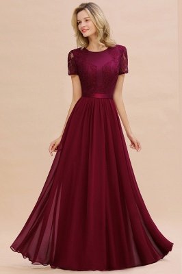 Elegant Chiffon Lace Jewel Short Sleeves Floor-Length A-Line Bridesmaid Dress_3
