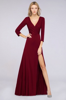 V-Neck Long-Sleeves Side-Slit Floor-Length Bridesmaid Dress with Ruffles_1