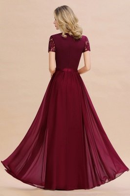 Elegant Chiffon Lace Jewel Short Sleeves Floor-Length A-Line Bridesmaid Dress_2