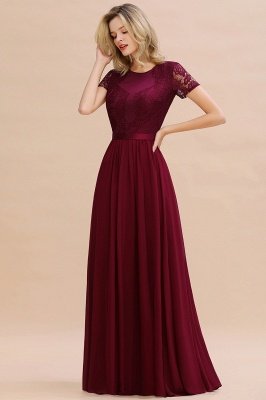 Elegant Chiffon Lace Jewel Short Sleeves Floor-Length A-Line Bridesmaid Dress_5