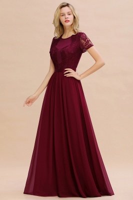 Elegant Chiffon Lace Jewel Short Sleeves Floor-Length A-Line Bridesmaid Dress_6