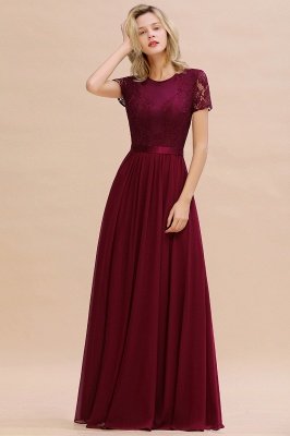 Elegant Chiffon Lace Jewel Short Sleeves Floor-Length A-Line Bridesmaid Dress_7