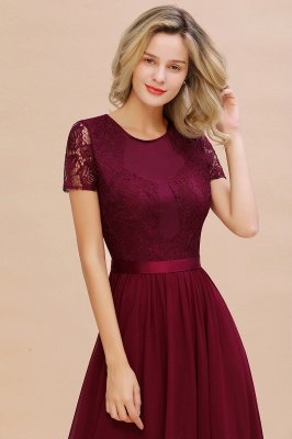 Elegant Chiffon Lace Jewel Short Sleeves Floor-Length A-Line Bridesmaid Dress_8