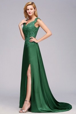 Cap Sleeve aline appliques Bridesmaid Dress Green Side Split Wedding Party Dress with Sweep Train_6
