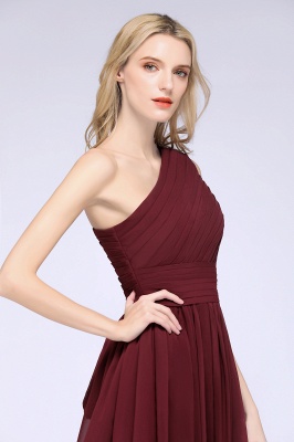 One-Shoulder Sleeveless Knee-Length Bridesmaid Dress with Ruffles Formal Party Dress_4