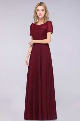 A-Line Short-Sleeves Floor-Length Bridesmaid Dress Chiffon Lace Round-Neck Evening Dress_4