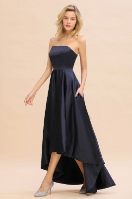 Charming Strapless Satin Navy Hi-Lo Eveing Party Gowns Party Dress_5
