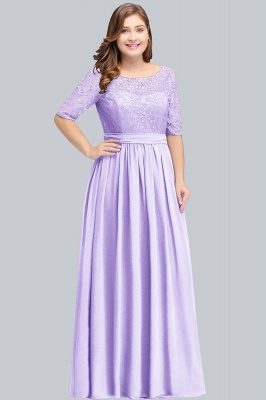 Plus Size Floral Lace A-line Evening Maxi Dress Half Sleeves Party Dress_2