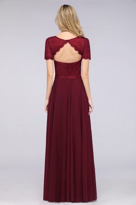 A-Line Short-Sleeves Floor-Length Bridesmaid Dress Chiffon Lace Round-Neck Evening Dress_2