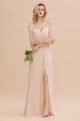 Simple Spaghetti Straps Tiered Bridesmaid Dresses | Side Slit A-Line Sleeveless Evening Maxi Dresses_5