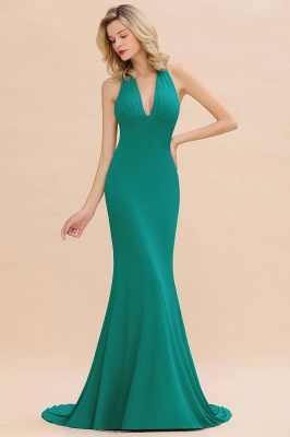 Elegant Mermaid Halter Evening Dress Simple Sleeveless Floor Length Party Gown_34