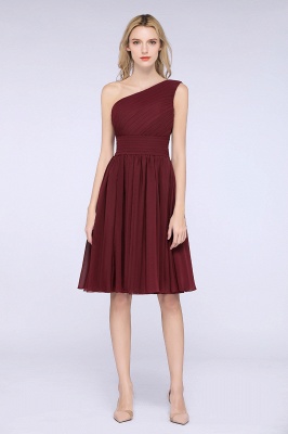 One-Shoulder Sleeveless Knee-Length Bridesmaid Dress with Ruffles Formal Party Dress