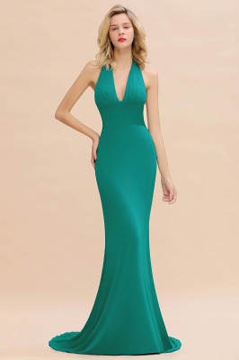 Elegant Mermaid Halter Evening Dress Simple Sleeveless Floor Length Party Gown_33