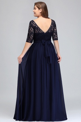 Plus Size Floral Lace A-line Evening Maxi Dress Half Sleeves Party Dress_7