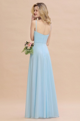 Elegant Front Split Bridesmaid Dress Garden Spaghetti Straps V-neck Floor Length Dress_3
