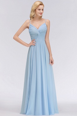 Spaghetti Straps Ruggle Chiffon Bridesmaid Dress Sky Blue A-line Wedding Party Dress_5