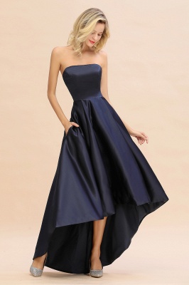 Charming Strapless Satin Navy Hi-Lo Eveing Party Gowns Party Dress_7