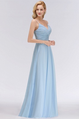 Vestido de dama de honor de gasa rugosa con tirantes finos Vestido de fiesta de boda azul cielo de una línea_4